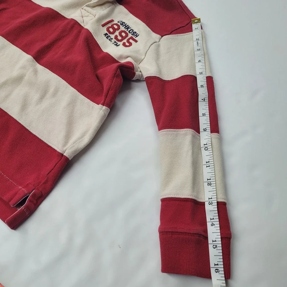 Vintage OshKosh B'gosh Kids Rugby Shirt Long Sleeve Red‎ Cream Stripe Size 6